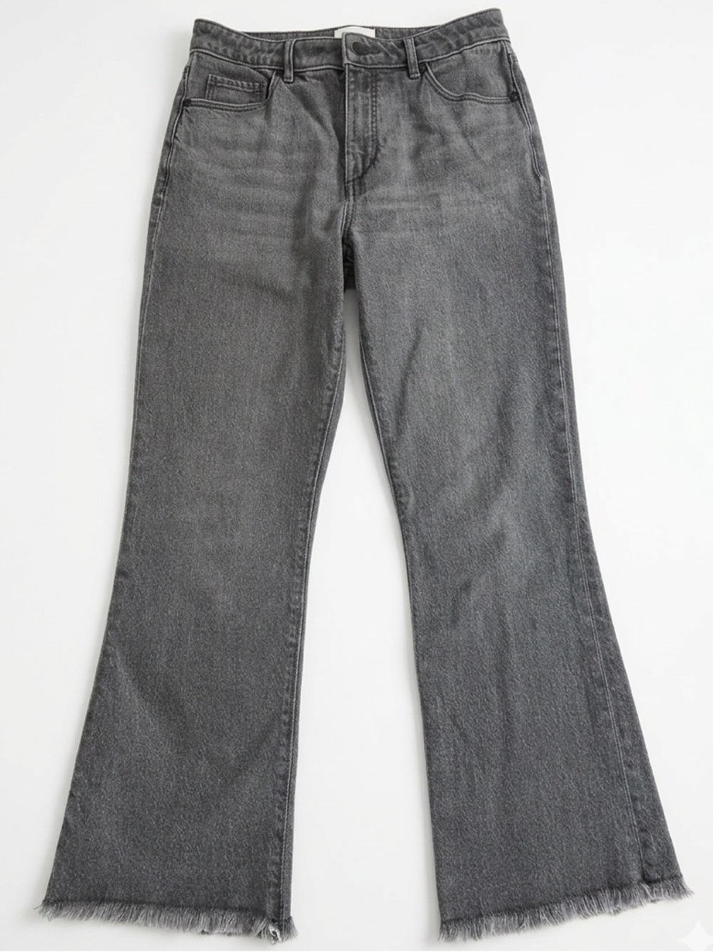 LOFT Kick Crop High Rise Flare Raw Fringe Hem Jeans 4/27